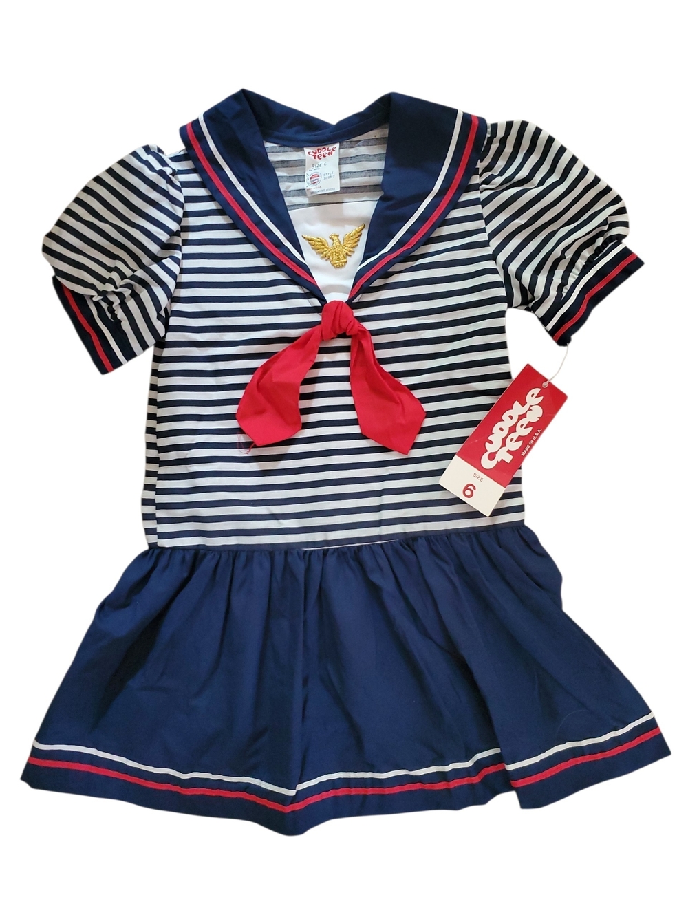 Vintage NWT Sailor Stripe Dress with Red Tie Union Made USA Size 6